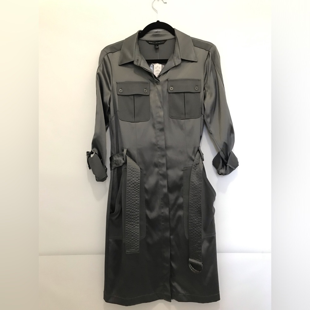 NWT White House Black Market Gray Satin Dress shirt Size 4